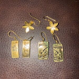 LAM lot of three earrings Vintage Hawaiian flowers dolphin